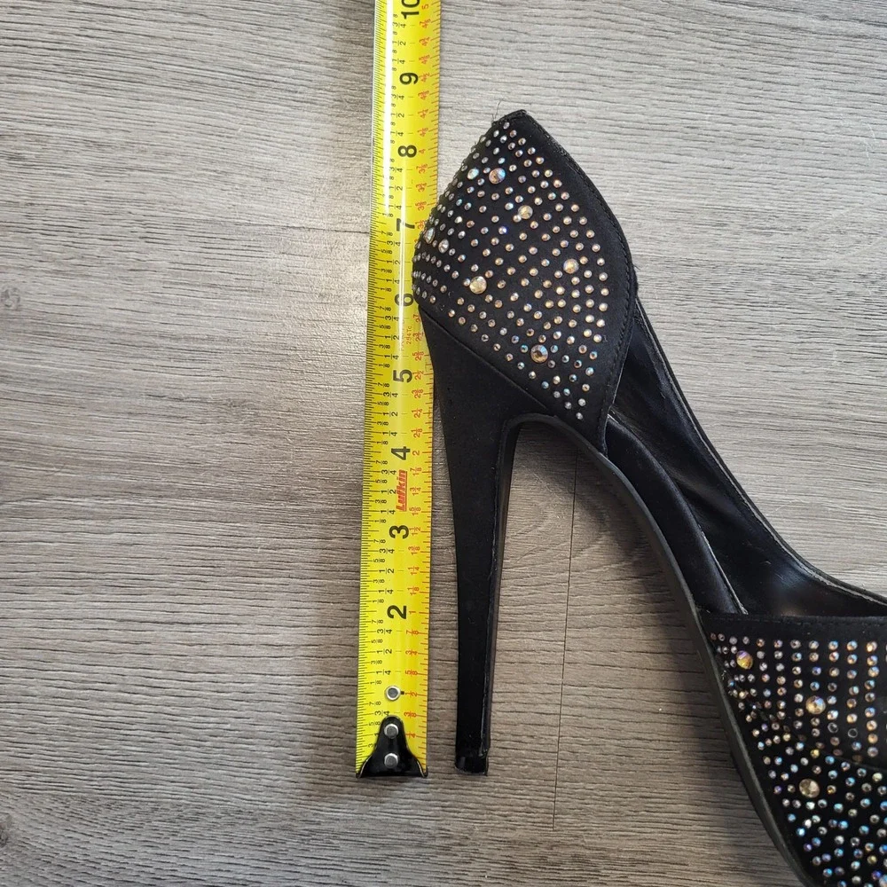 Bakers‎ Y2K Showstopper Black Rhinestone Platform Peep Toe Stiletto Pumps size 8